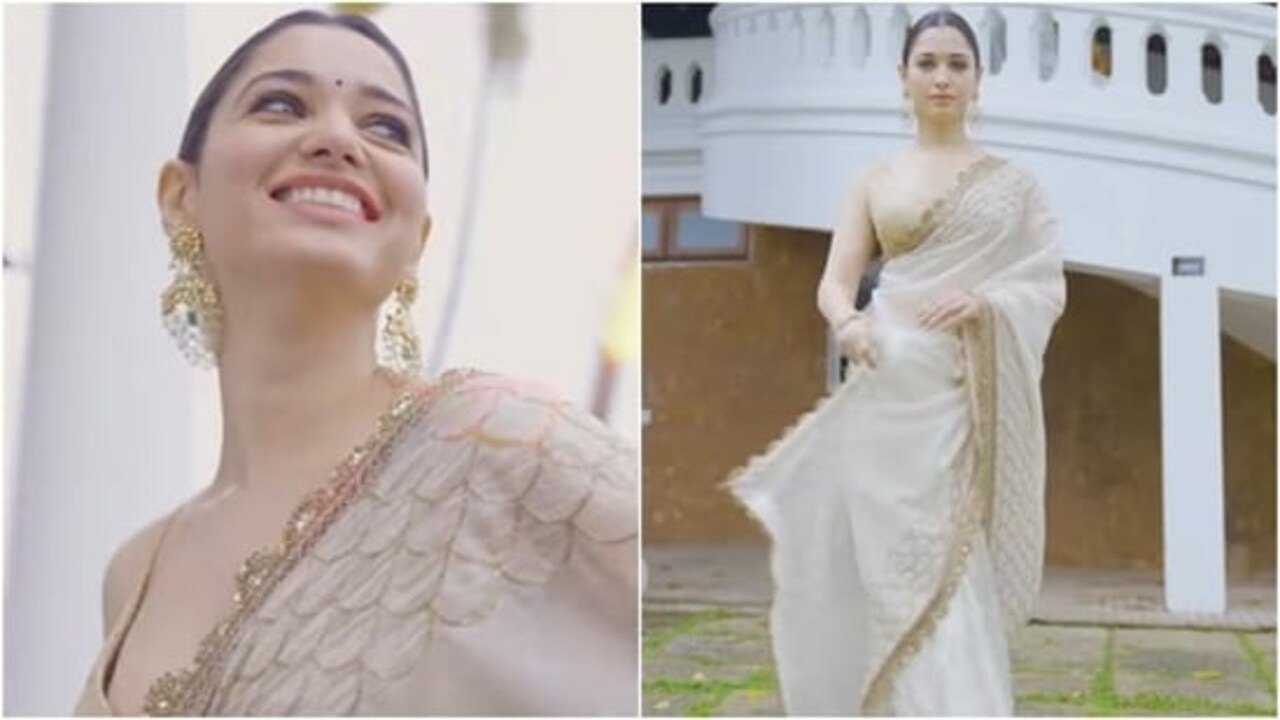 Tamannaah Bhatia explored Kerala in a stunning white chiffon saree with golden embellishments