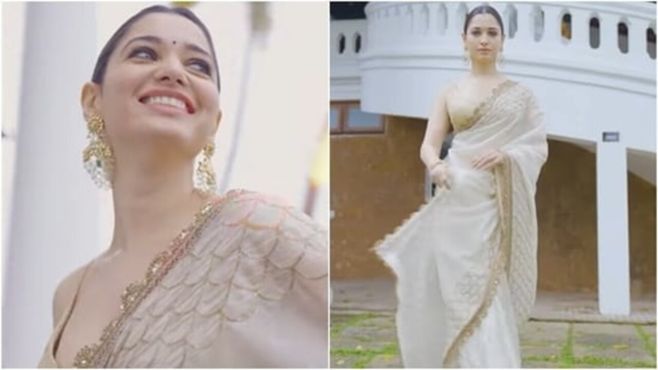 Tamannaah Bhatia explored Kerala in a stunning white chiffon saree with golden embellishments