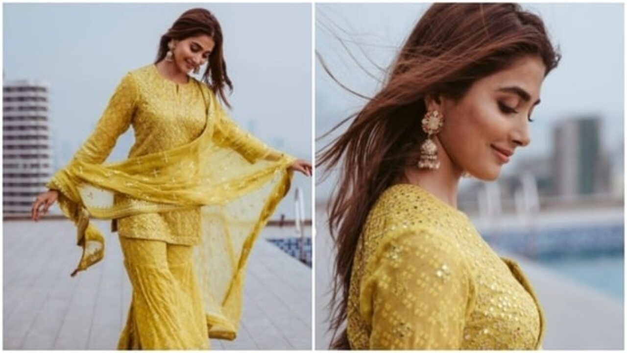 Pooja Hegde looks stunning in her recent Instagram post wearing yellow festive sharara set