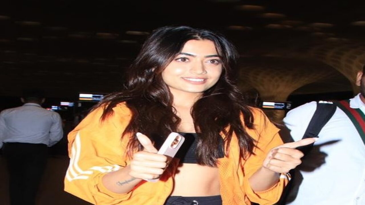Rashmika Mandanna keeps her airport look comfy in a cozy jacket & black trousers
