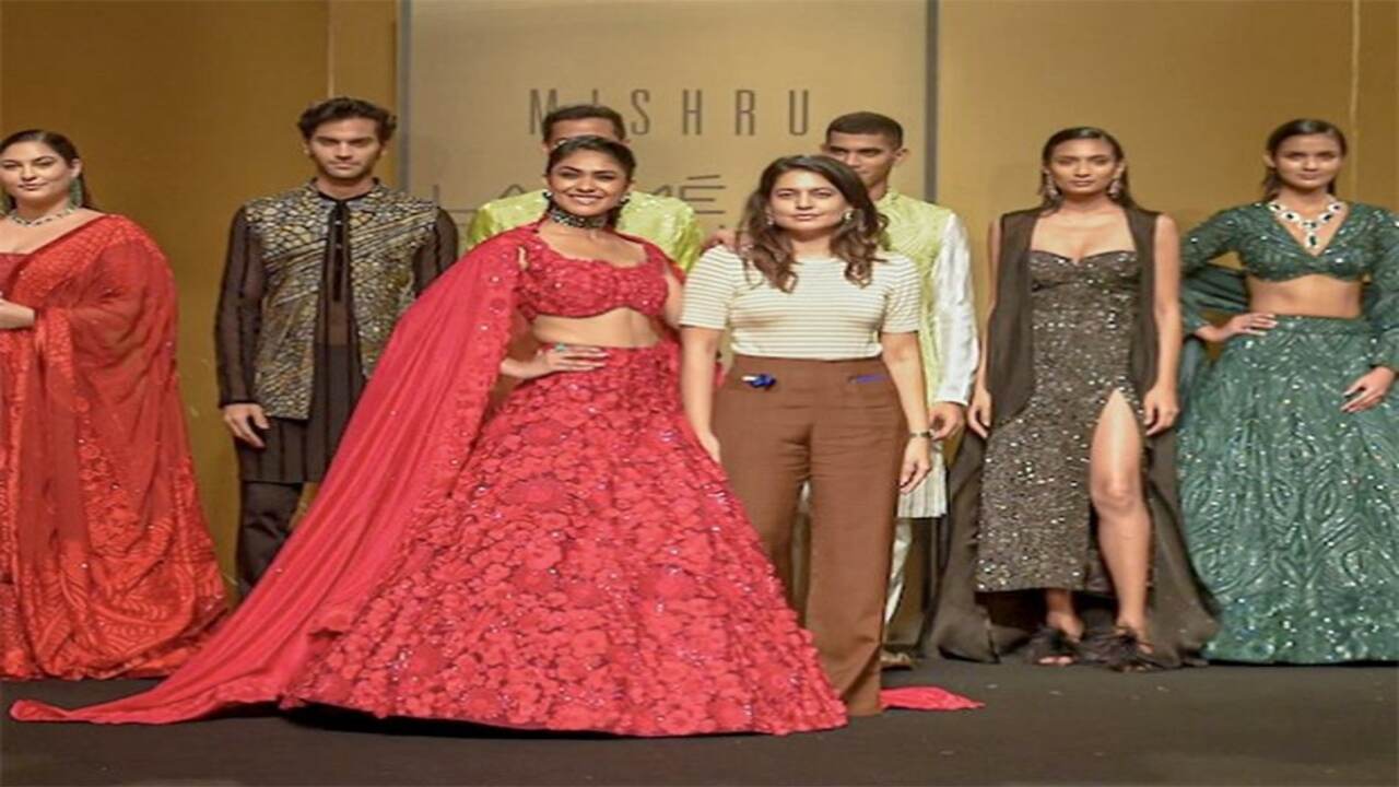 Mrunal Thakur wears three-piece lehenga by Mishru as she walks the runway at The FDCI x Lakmé Fashion Week