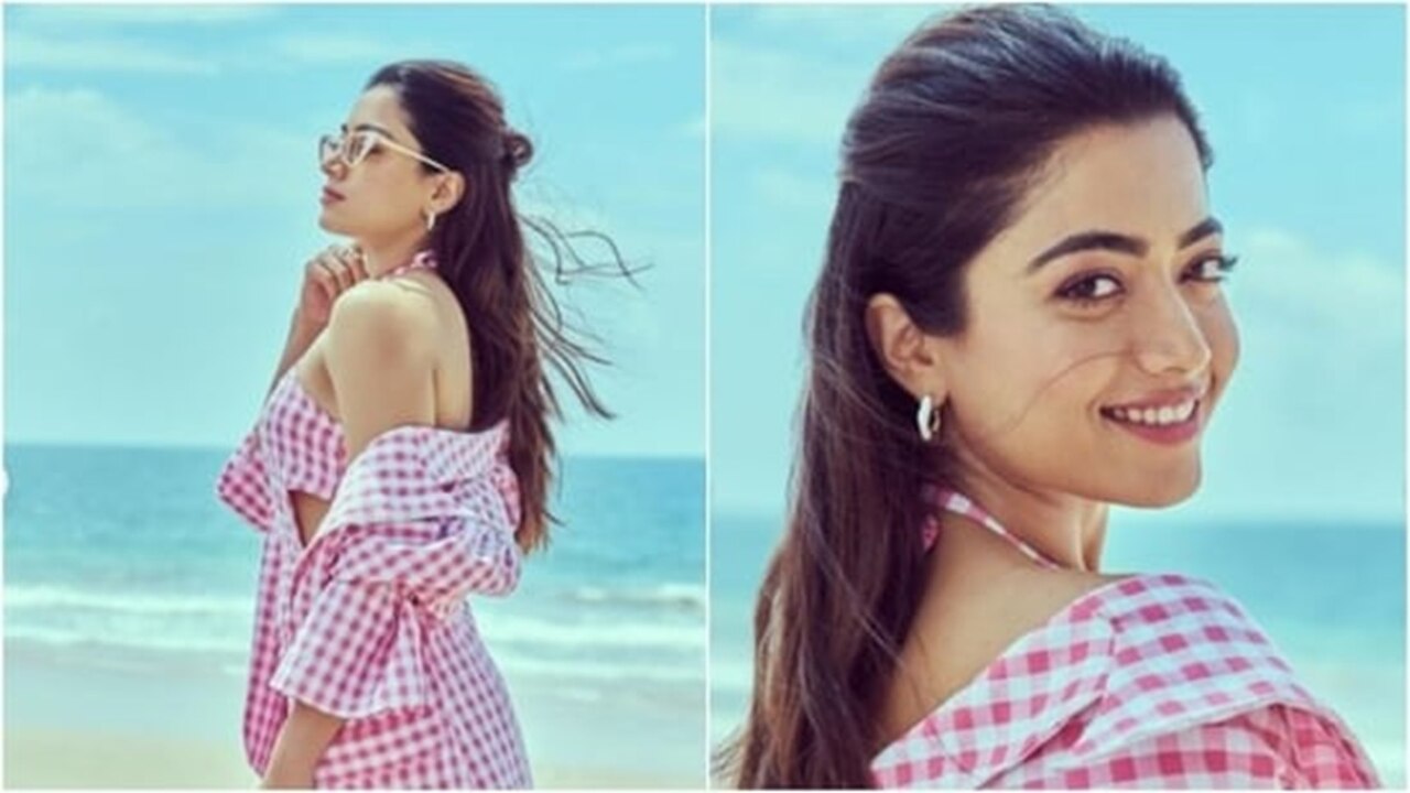 Rashmika Mandanna wears a checkered cut-out dress for a fashion shoot