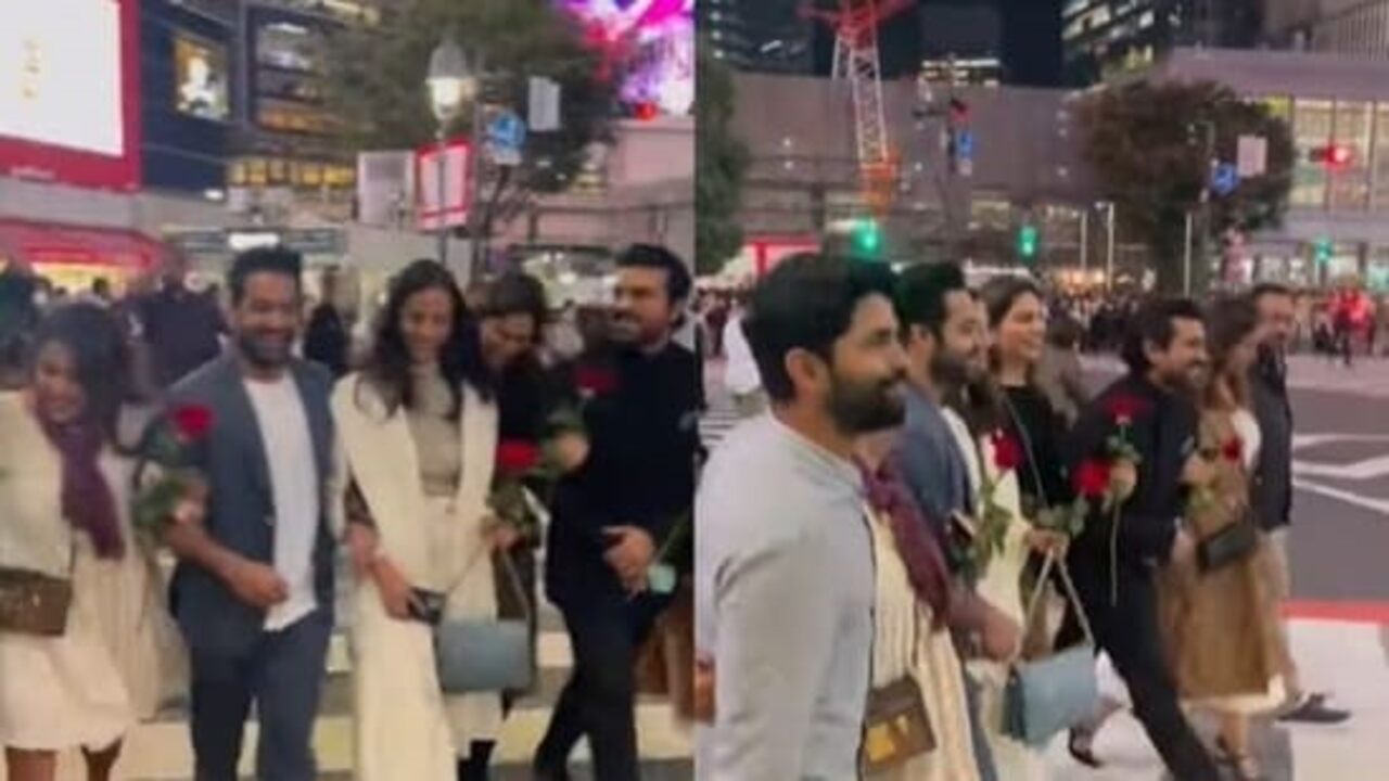 Ram Charan & Jr NTR setting friendship goals as they walk at Shibuya Crossing with their wives