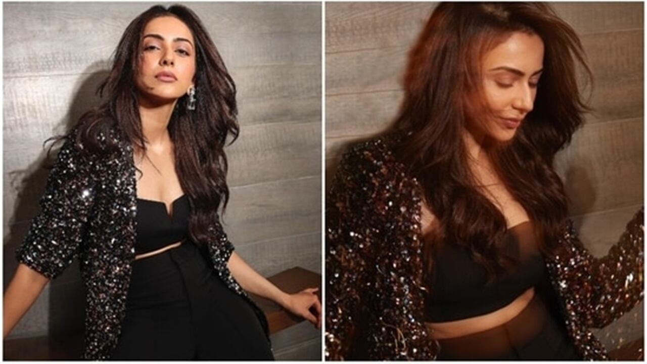 Rakul Preet Singh glammed up in all-black outfit with shimmery jacket