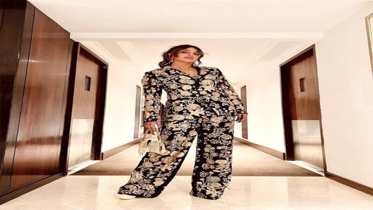 Priyanka Chopra looks classy in Rahul Mishra’s floral embroidered power suit