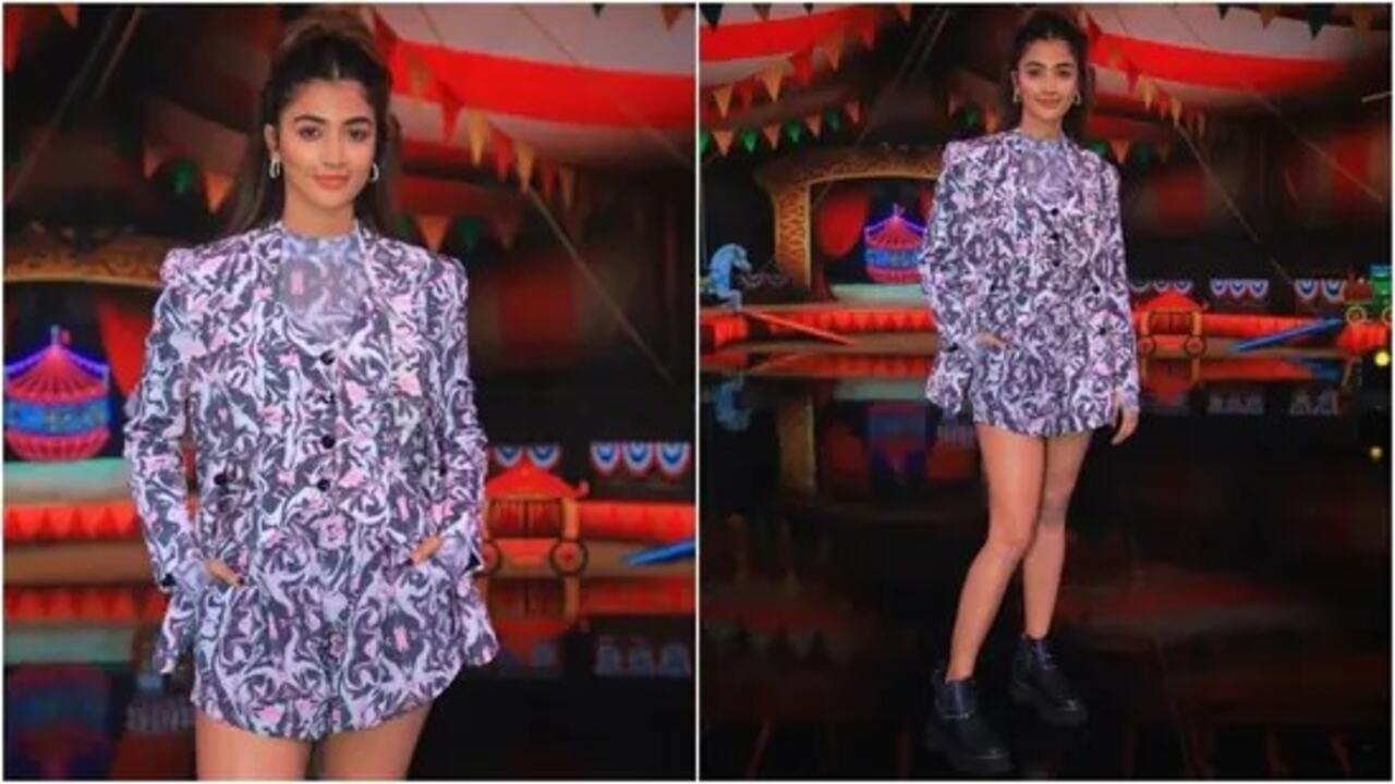 Pooja looked gorgeous as ever in the white and blue outfit for Cirkus promotions