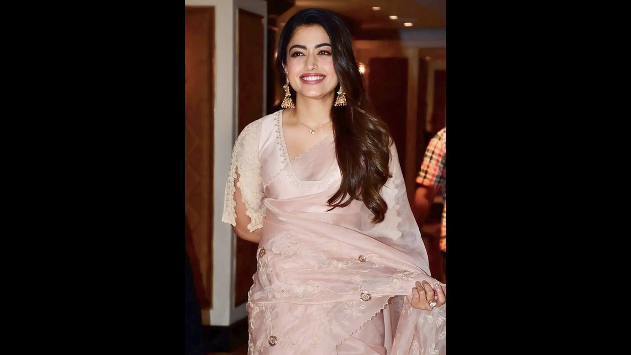 Rashmika Mandanna looks stunning in a blush pink saree worth Rs. 42,000