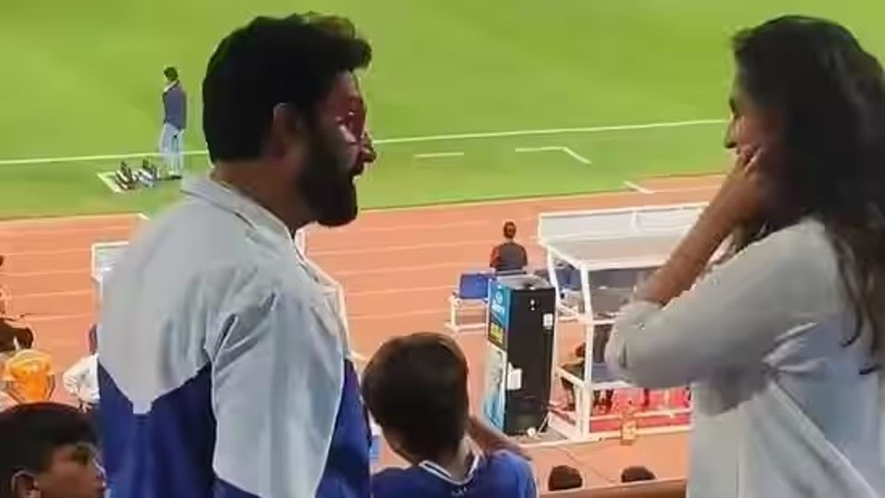 Shalini Ajith & son Aadvik meet Abhishek Bachchan at a football match