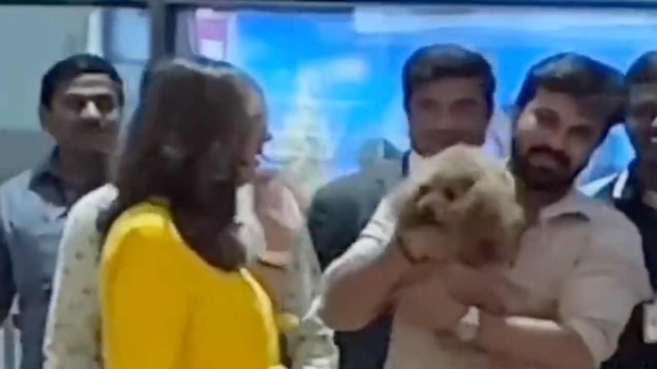 Ram Charan Welcomed by Pet Dog Rhyme as he Returns from Maldives Vacation with Wife Upasana