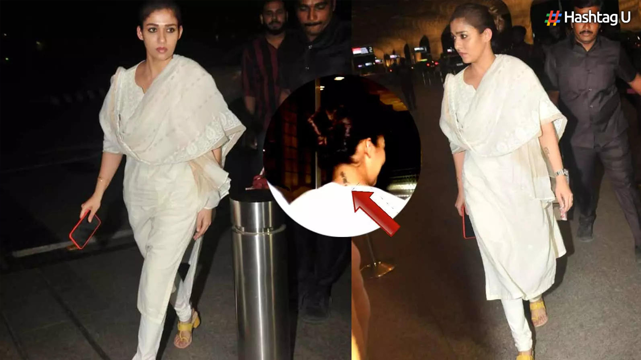 Nayanthara stuns in a white ethnic suit and flaunts a tattoo on her neck as she returns home from Mumbai