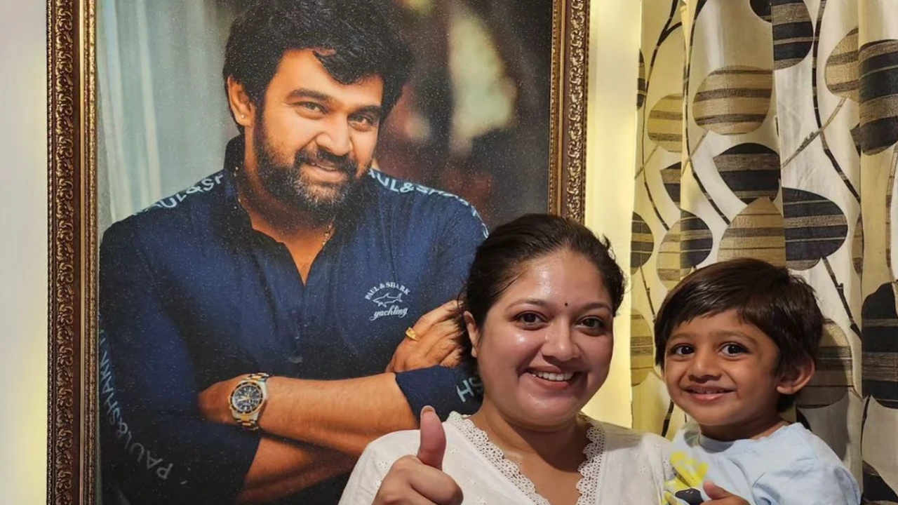 Meghana Raj shares pic posing with Chiranjeevi Sarja as son Raayan attends first day at school