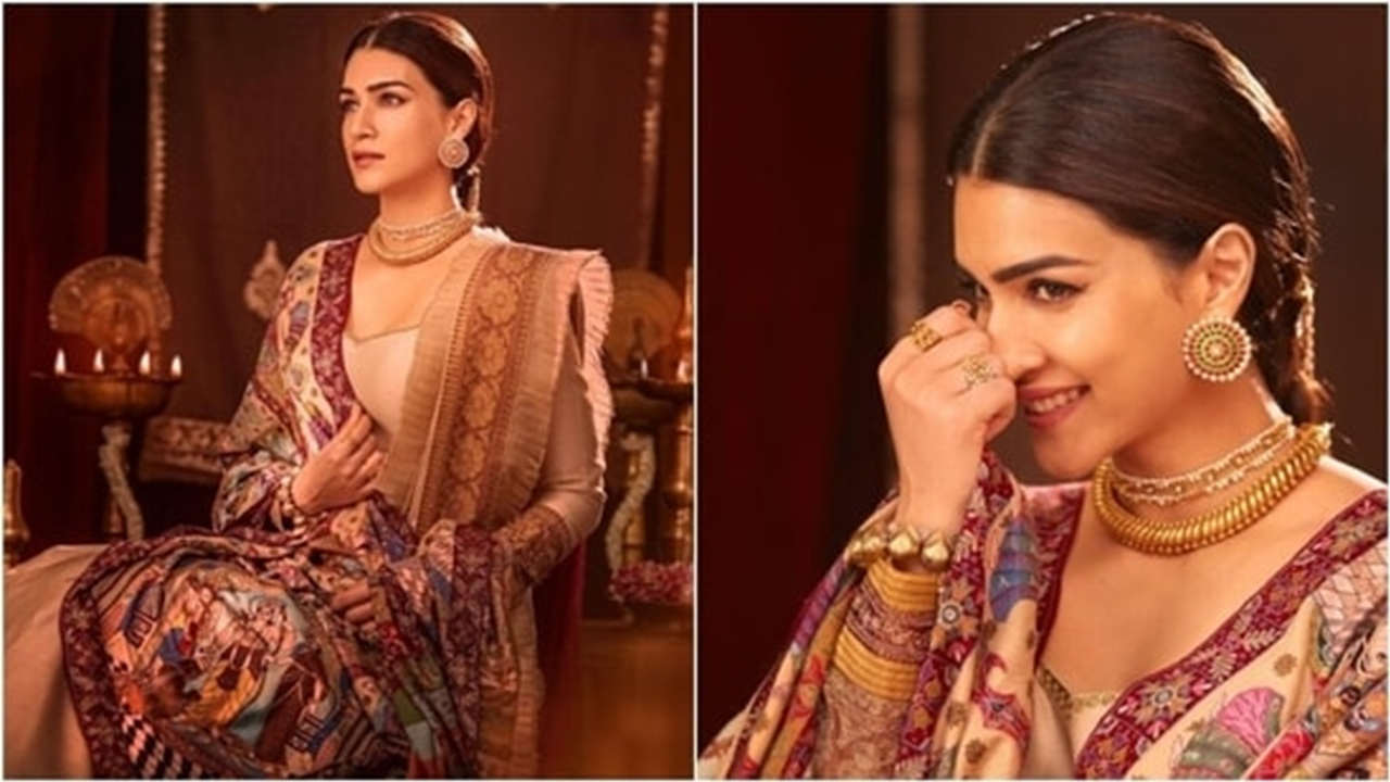 Kriti Sanon’s outfit for Adipurush promotions paired with shawl inspired by Ayodhya Tales has our heart